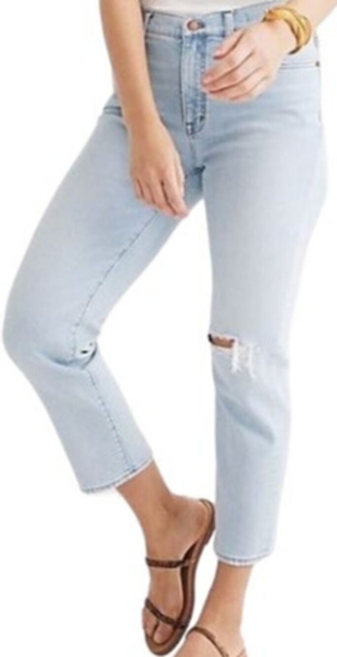 Madewell Mid-Rise Classic 9" Straight Jeans Distressed Cropped Mid Rise Blue 27